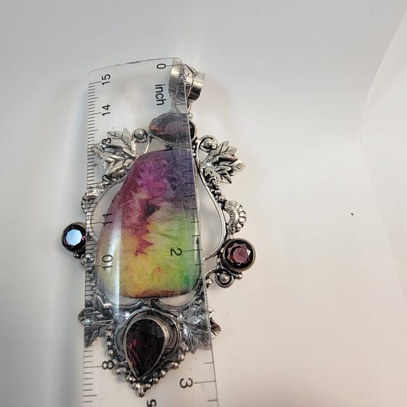 Necklace Pendants Handmade Jewelry Watermelon Tourmaline Amethyst Silver Pendant - Picture 3 of 10